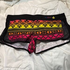 raya sun Neon Gradient Tribal Athletic Shorts - Yellow, Orange, Pink, and Black